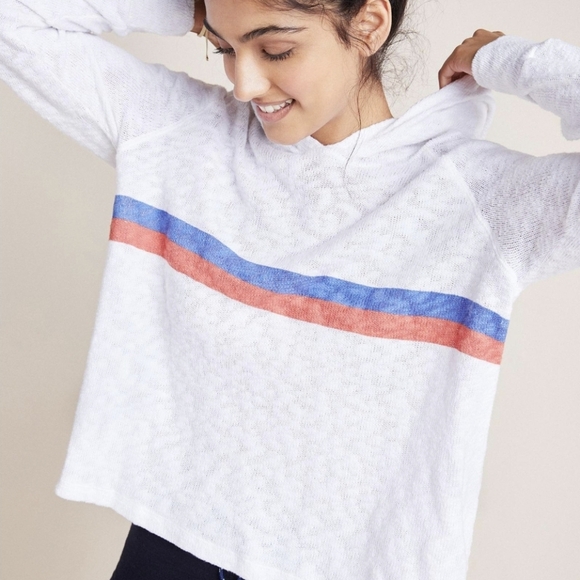 Sundry Knit Hoodie White Stripes Cotton Sweater Small - Picture 7 of 8